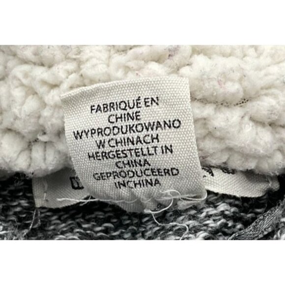 Yet Again LS Snowflake Cropped Sweater Pom Pom Tie Fleece Hood Jrs M Gray & Red - Picture 7 of 9